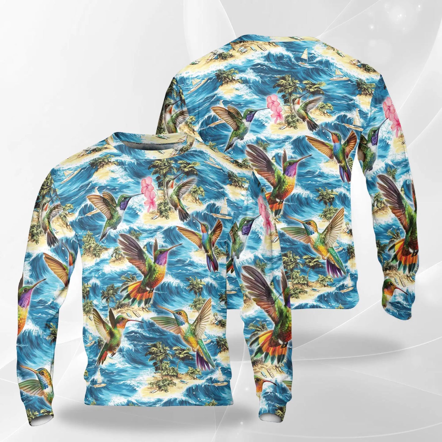 Tropical Beach Waves Hummingbird Sweatshirt – Tropical 3D All Over Print Design