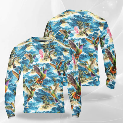 Tropical Beach Waves Hummingbird Sweatshirt – Tropical 3D All Over Print Design