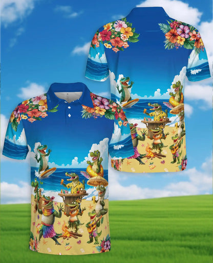 Funny Alligator Beach Hawaiian Polo Shirt | Azhawaiian