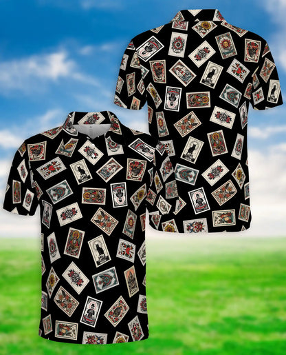 Tarot Card Polo Shirt for Men, Mystical Fortune Design | Azhawaiian