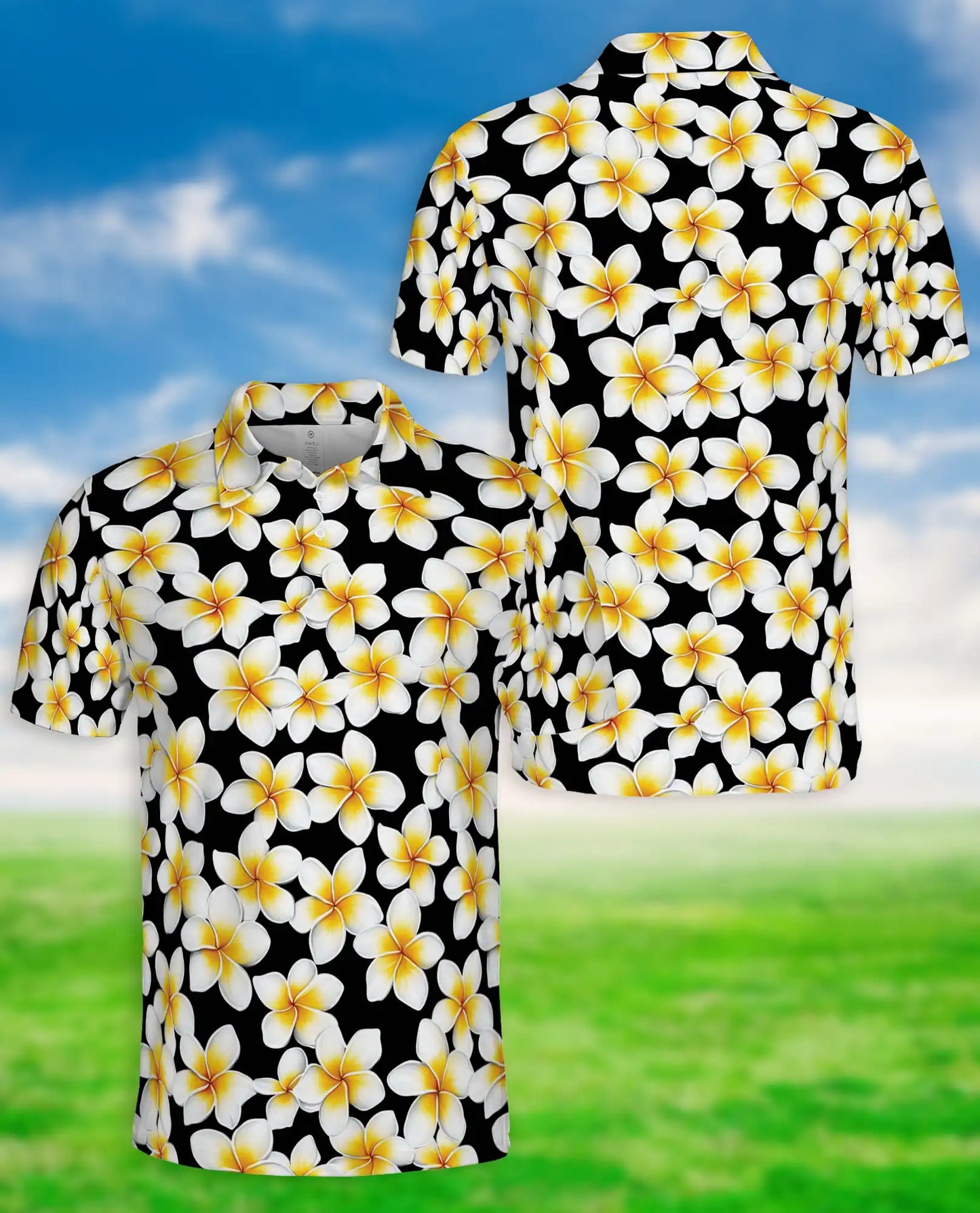 Plumeria Flower 3D Polo Shirt for Men, Tropical Floral Island Style | Azhawaiian