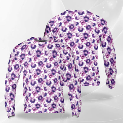 Purple Orchid Flower Pattern Sweatshirt – Colorful Graphic 3D All Over Print Design