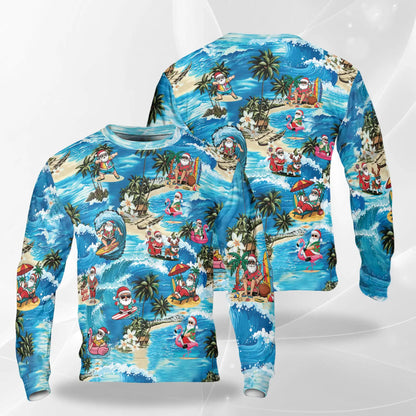 Funny Santa Surfing Dolphin Sweatshirt – Tropical Christmas 3D All Over Print Design