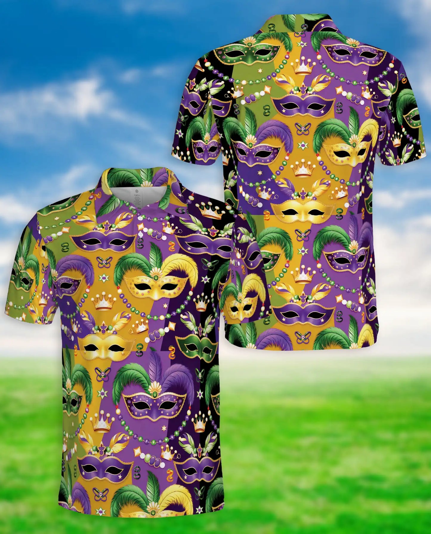 Mardi Gras Mask Pattern Hawaiian Polo Shirt | Azhawaiian