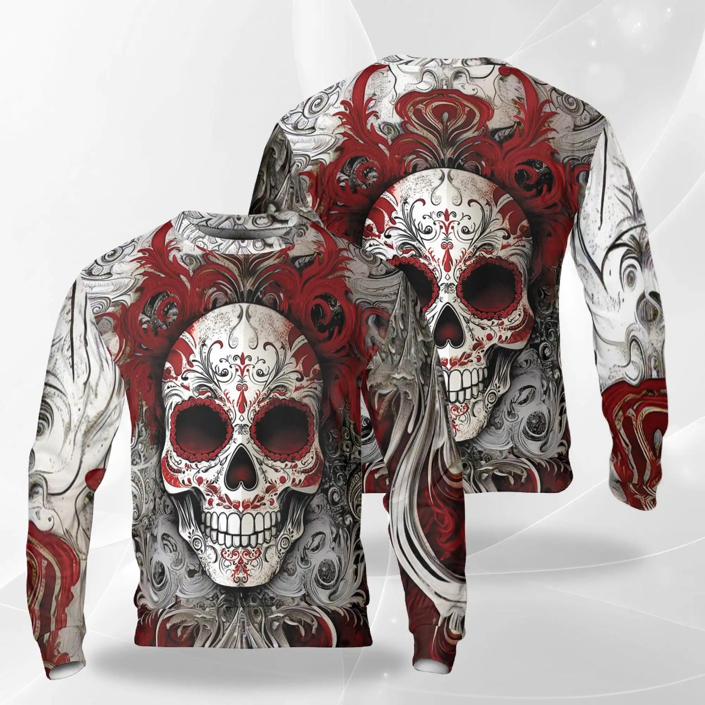 Floral Sugar Skull Sweatshirt – Colorful Graphic 3D All Over Print Design
