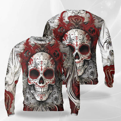 Floral Sugar Skull Sweatshirt – Colorful Graphic 3D All Over Print Design