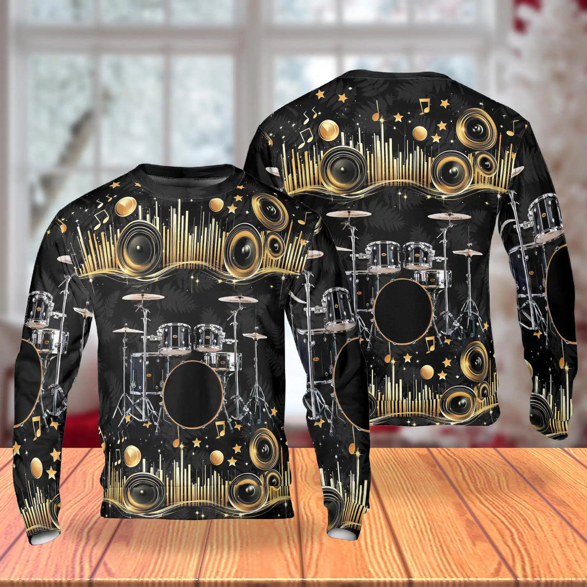 Drum Kit Musical Note Gold Sweatshirt – Colorful Graphic 3D All Over Print Design
