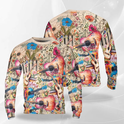 Vintage Flower Ukulele Sweatshirt – Vintage 3D All Over Print Design