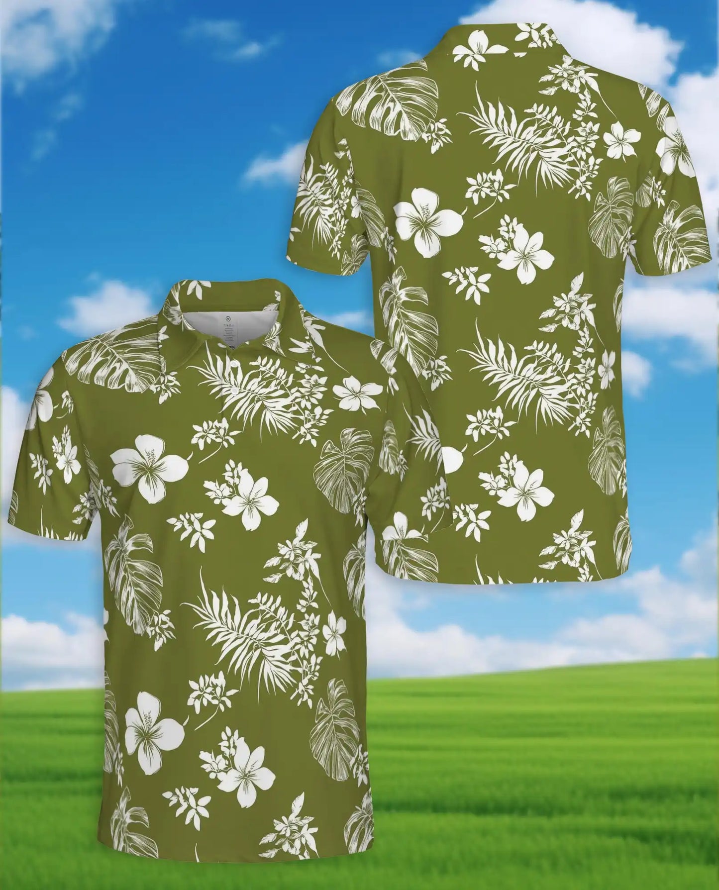 Tropical Floral Polo Shirt - Olive Green Island Style | Azhawaiian