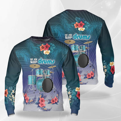 Eat and Sleep Drums Sweatshirt – Colorful Graphic 3D All Over Print Design