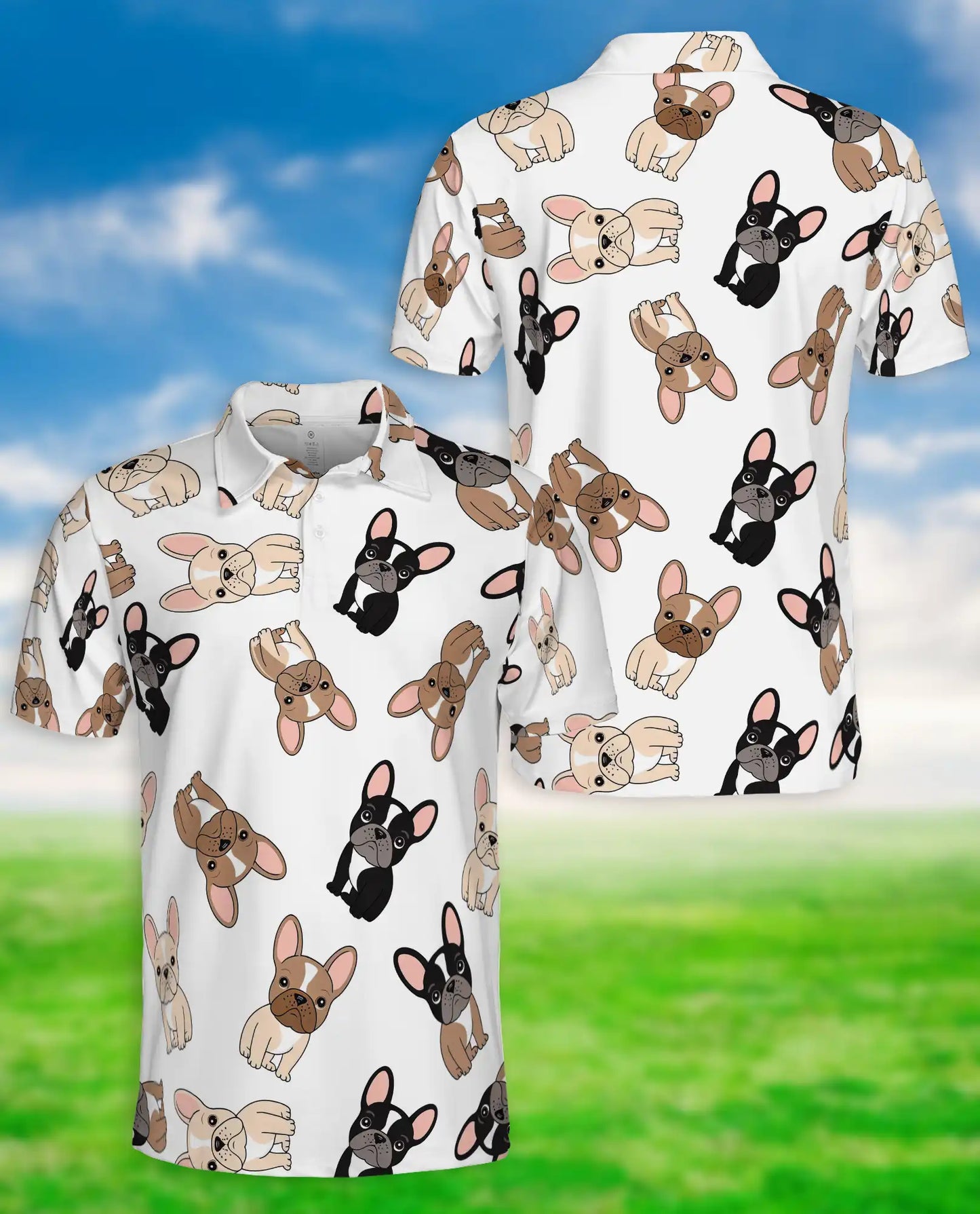 Cute French Bulldog Pattern 3D Polo Shirt for Men, Cartoon Dog Lover Style | Azhawaiian