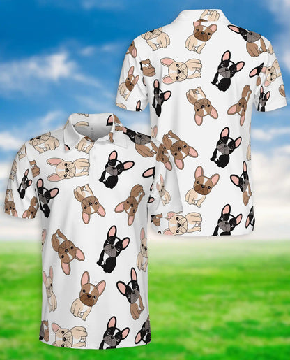 Cute French Bulldog Pattern 3D Polo Shirt for Men, Cartoon Dog Lover Style | Azhawaiian