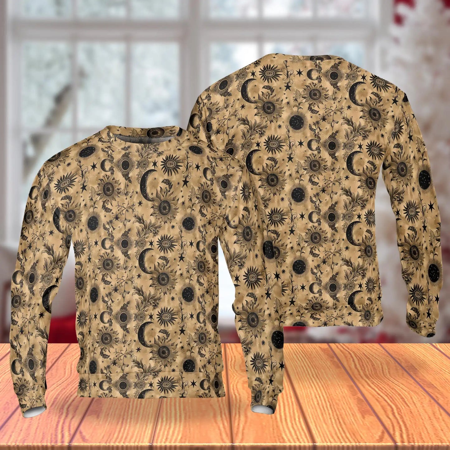 Vintage Celestial Sun Moon Stars Pattern Sweatshirt – Vintage 3D All Over Print Design