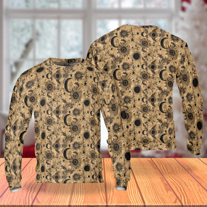 Vintage Celestial Sun Moon Stars Pattern Sweatshirt – Vintage 3D All Over Print Design