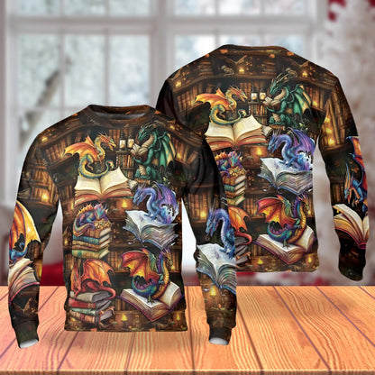 Dragon Book Sweatshirt – Colorful Graphic 3D All Over Print Design