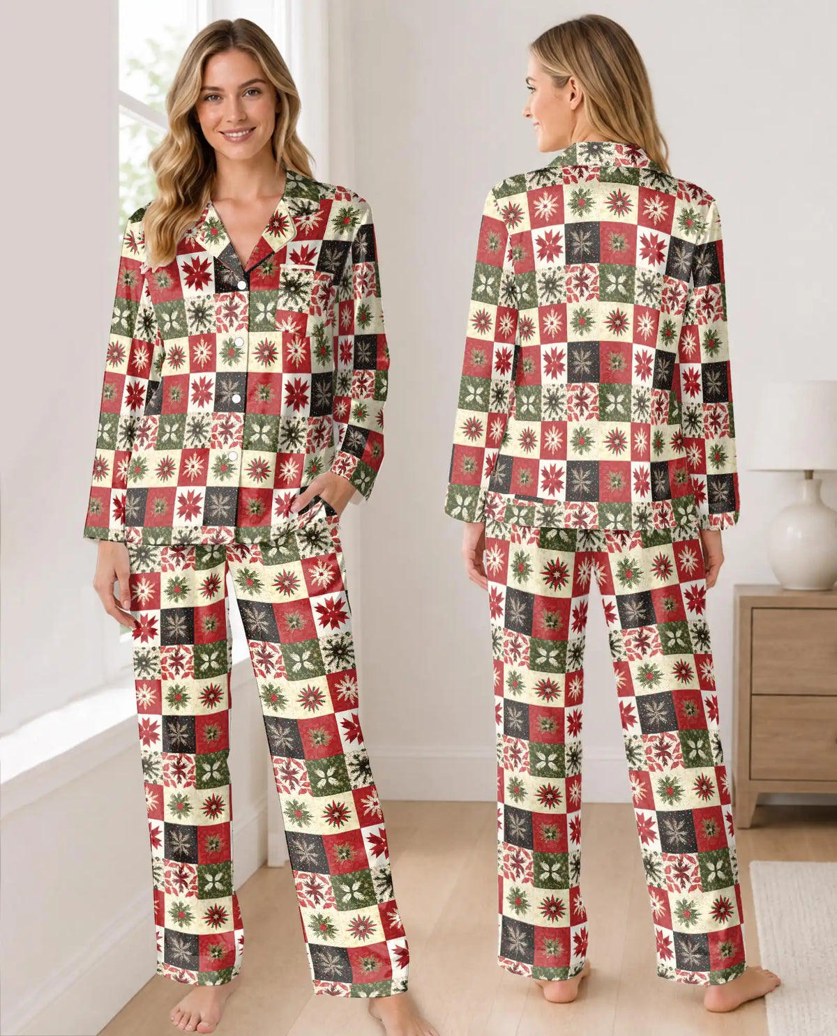 Christmas Patchwork Pajama Set for Women – Vintage Quilt Print