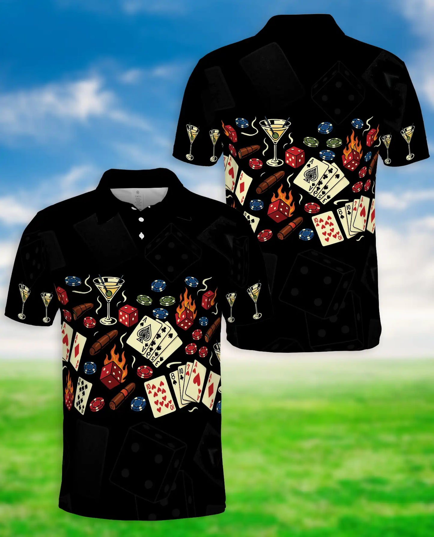 Casino Poker Polo Shirt, Gambling Night Print | Azhawaiian