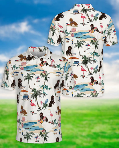 Newfoundland Dog Polo Shirt, Tropical Beach Print | Azhawaiian