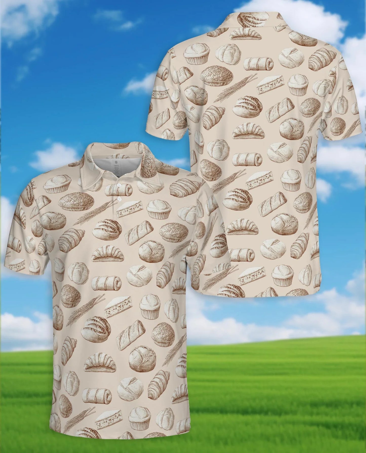 Bread Pattern Polo Shirt for Men, Funny Food Lover Style | Azhawaiian