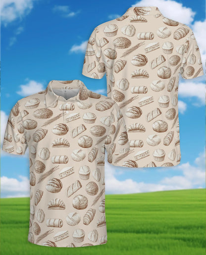 Bread Pattern Polo Shirt for Men, Funny Food Lover Style | Azhawaiian
