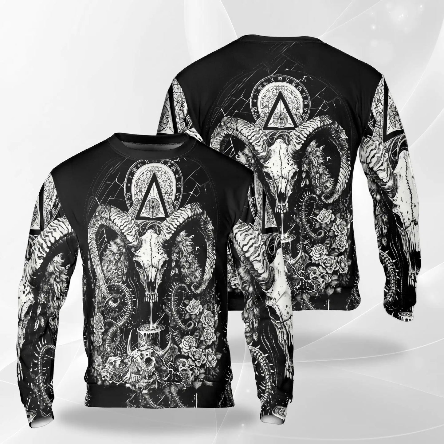 Occult Goat Skull Graphic Sweatshirt – Colorful Graphic 3D All Over Print Design