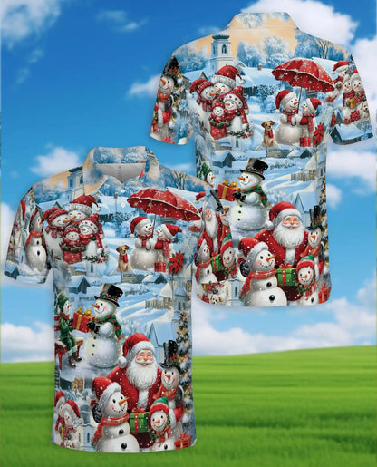 Snowman Christmas Polo Shirt, Winter Holiday Print | Azhawaiian