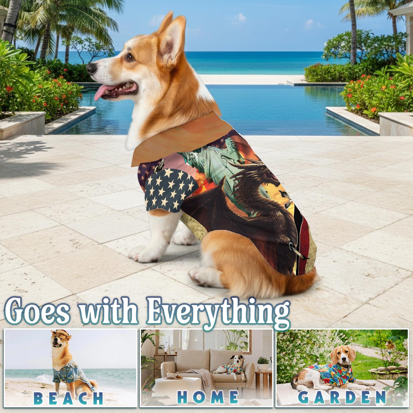 Dragon US Flag Matching Dog Owner Hawaiian Shirts, Funny Pet Aloha Shirt for Beach Vacation - Azhawaiian