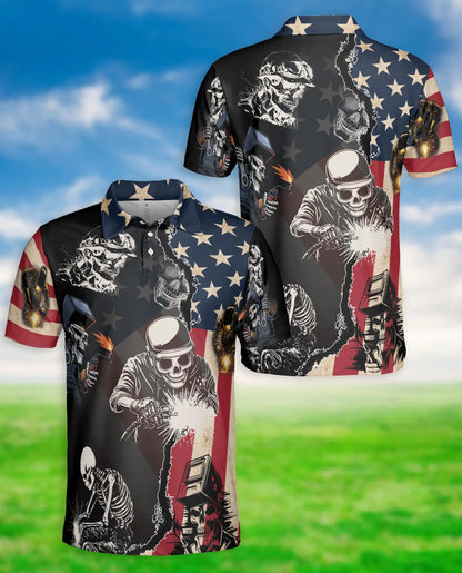 American Skull Welding Polo Shirt, Patriotic Style | Azhawaiian