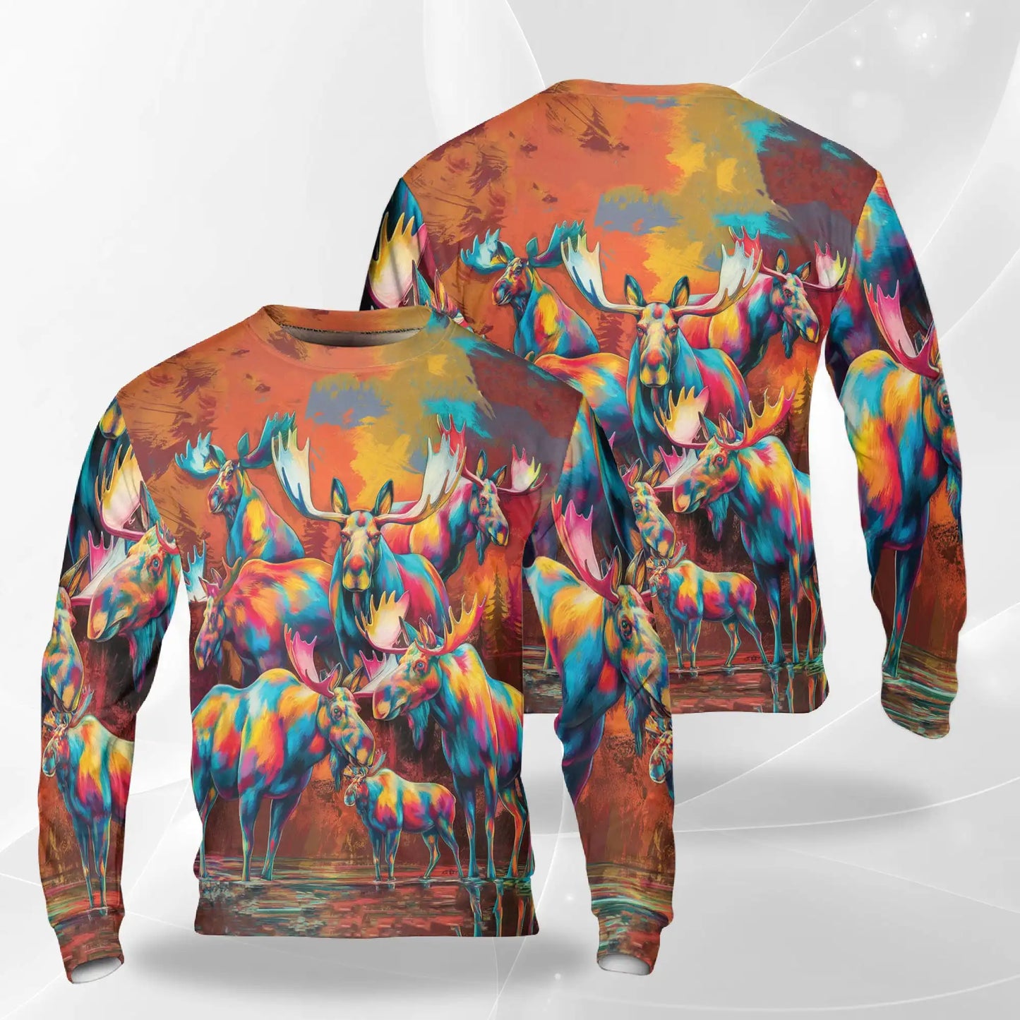 Colorful Moose Sweatshirt – Colorful Graphic 3D All Over Print Design