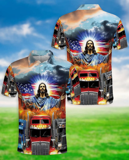 Jesus Truck Driver 3D Polo Shirt for Men, Patriotic American Trucker Style | Azhawaiian