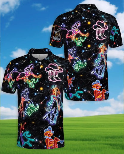 Neon Cowboy Constellation Polo Shirt-Western Galaxy Design | Azhawaiian