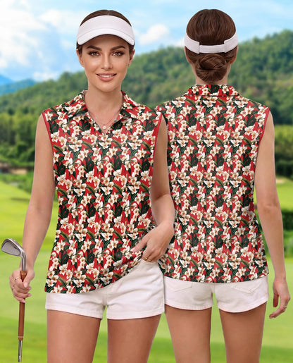 Red Orchid Ginger Sleeveless Polo Shirt for Women | Azhawaiian