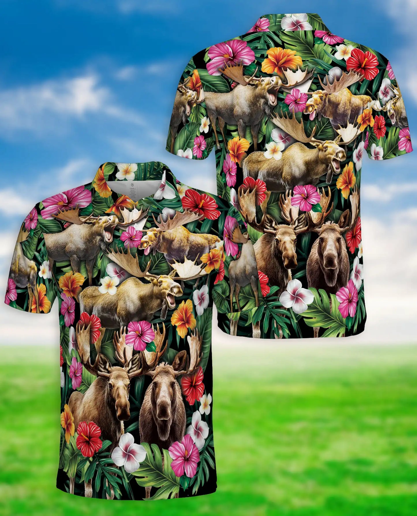 Moose Tropical Hawaiian Polo Shirt | Azhawaiian