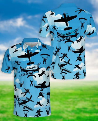 Skydiving Polo Shirt, Parachute Airplane Print | Azhawaiian