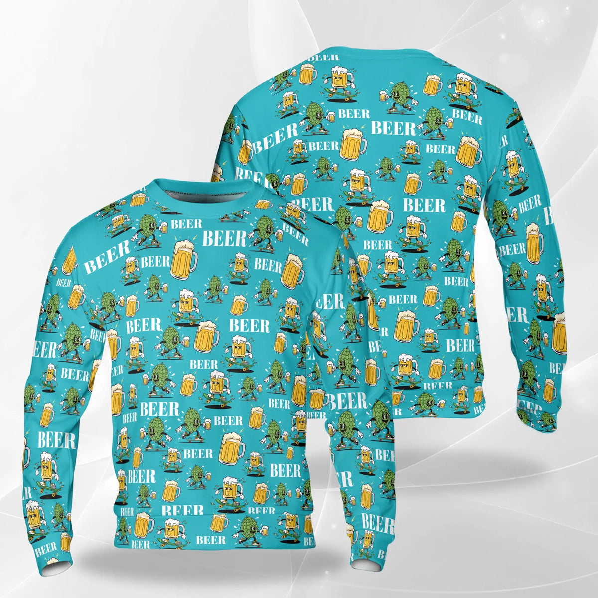 Cartoon Beer Hops Sweatshirt – Colorful Graphic 3D All Over Print Design