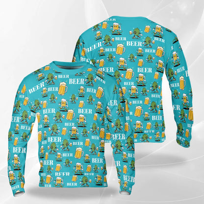 Cartoon Beer Hops Sweatshirt – Colorful Graphic 3D All Over Print Design