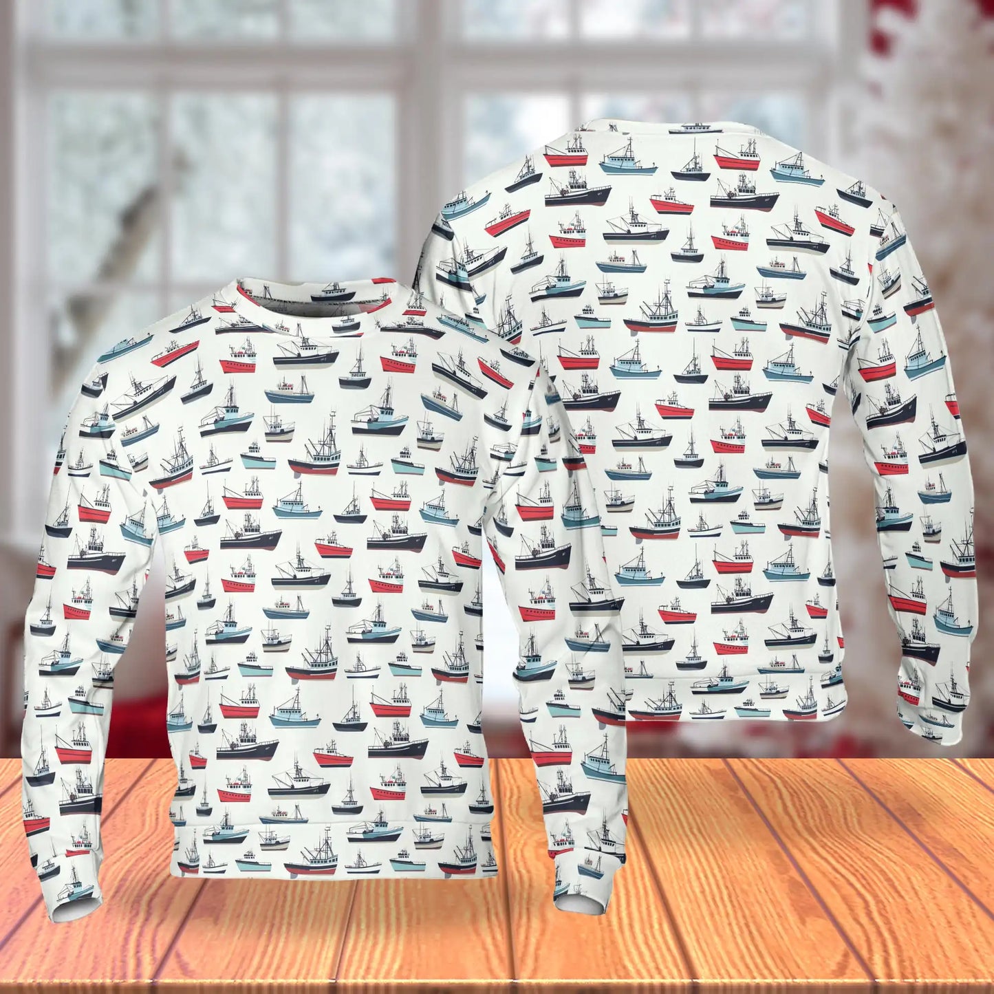 Fishing Boat Pattern Sweatshirt – Colorful Graphic 3D All Over Print Design