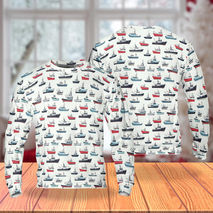 Fishing Boat Pattern Sweatshirt – Colorful Graphic 3D All Over Print Design