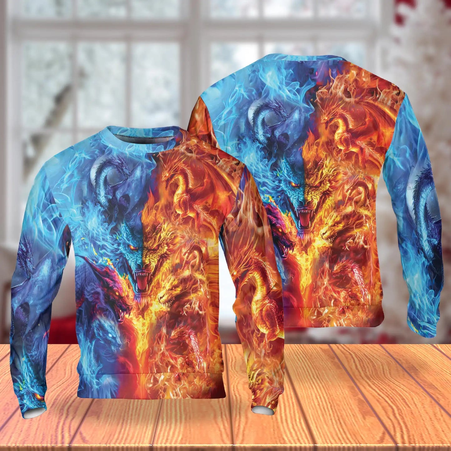 Ice and Fire Dragon Sweatshirt – Colorful Graphic 3D All Over Print Design