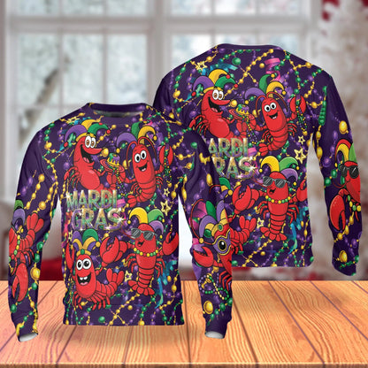 Happy Mardi Gras Shrimps Sweatshirt – Colorful Graphic 3D All Over Print Design