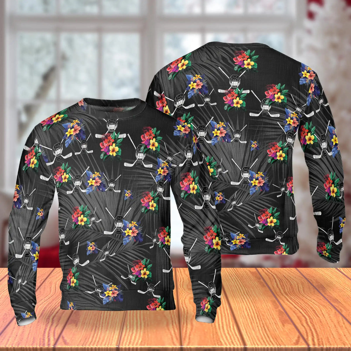 Simple Hockey Tropical Black Sweatshirt – Tropical 3D All Over Print Design