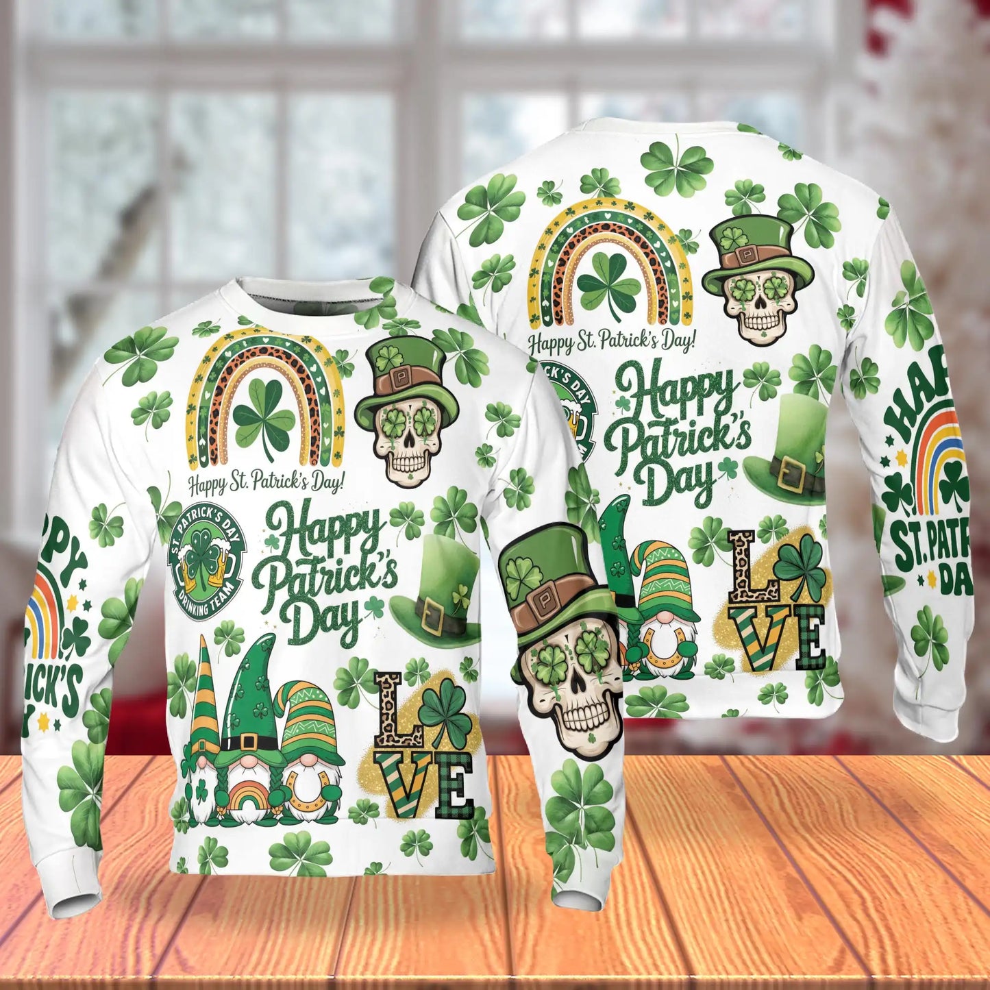 Leprechaun Shamrock Happy Saint Patrick's Day Sweatshirt – Colorful Graphic 3D All Over Print Design
