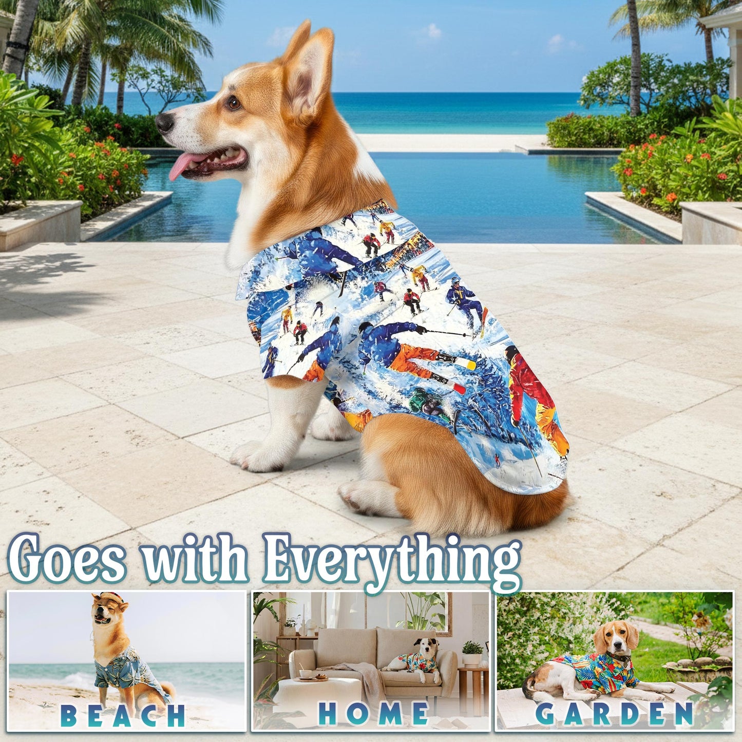 Vintage Skiing Matching Dog Owner Hawaiian Shirts, Funny Pet Aloha Shirt for Beach Vacation - Azhawaiian