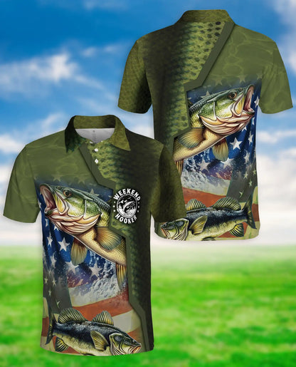 Weekend Hooker Bass Fishing 3D Polo Shirt for Men, Patriotic Angler Style | Azhawaiian