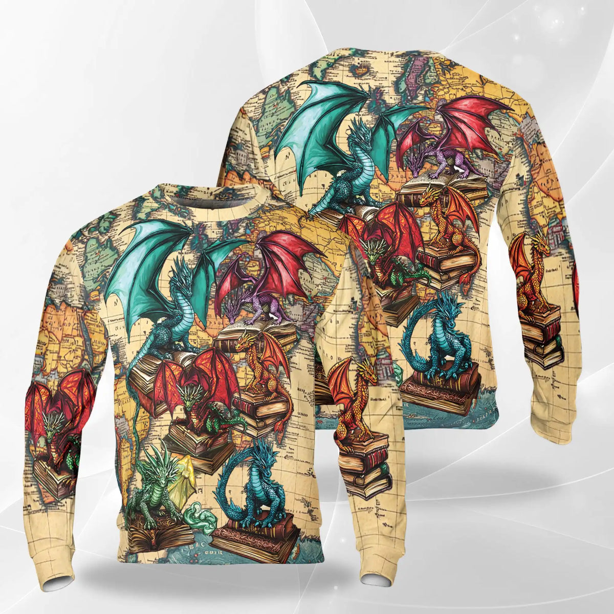 Book Dragon Sweatshirt – Colorful Graphic 3D All Over Print Design