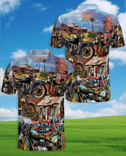 Vintage Motorcycle Garage Polo Shirt for Men - Classic Bike Rider Retro | Azhawaiian