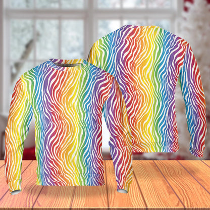 Rainbow Zebra Pattern Sweatshirt – Colorful Graphic 3D All Over Print Design