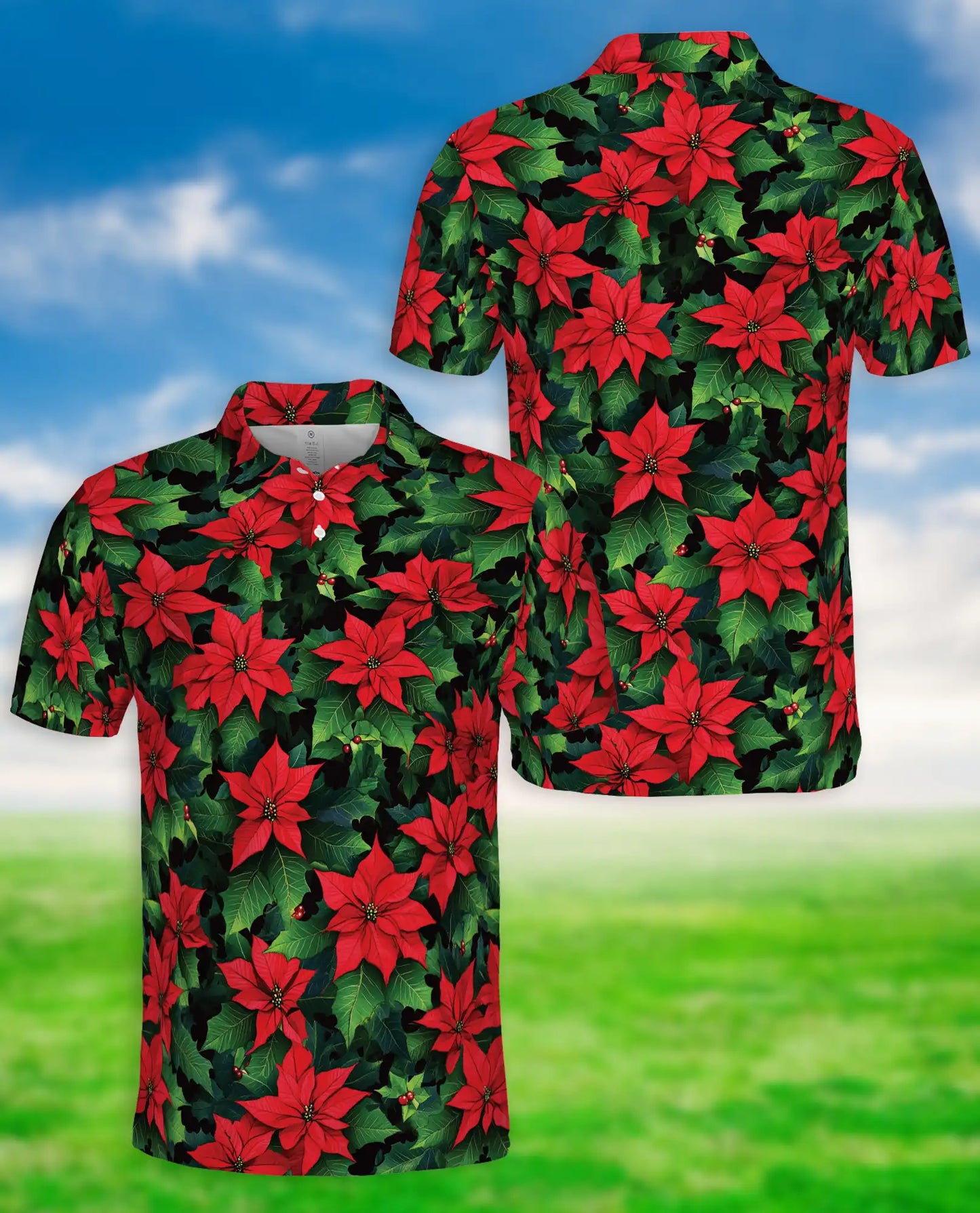 Christmas Poinsettia Polo Shirt | Azhawaiian