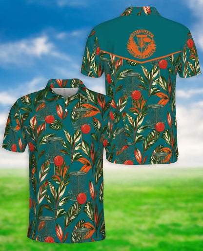 Tropical Disc Golf Polo Shirt, Island Basket & Botanical Print | Azhawaiian