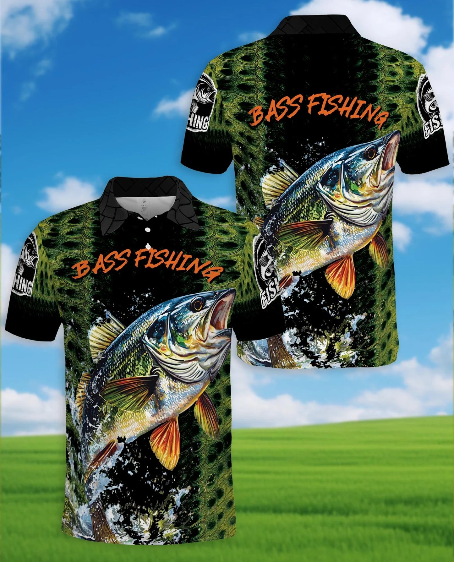 Bass Fishing Green 3D Polo Shirt for Men, Outdoor Angler Style | Azhawaiian
